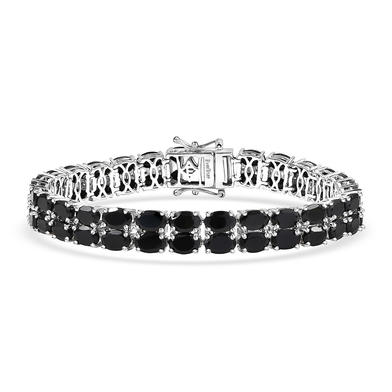 EverTrue Thai Black Spinel 28.00 ctw Two Row Carpet Bracelet in Platinum Bond (7.25 In)