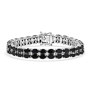 Doorbuster EverTrue Thai Black Spinel 28.00 ctw Two Row Carpet Bracelet in Platinum Bond (7.25 In)