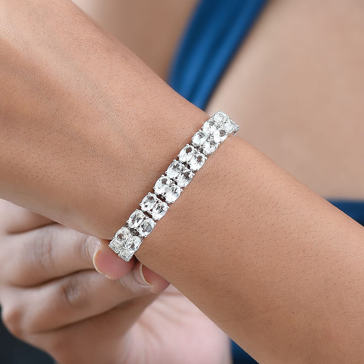 Doorbuster EverTrue White Topaz 32.60 ctw Two Row Carpet Bracelet in Platinum Bond (7.25 In) image number 2