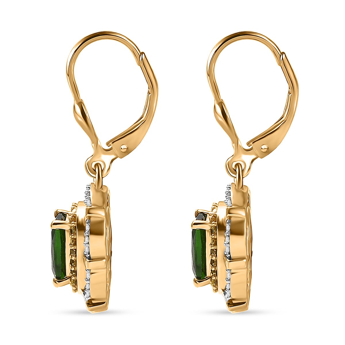 D'Joy Premium Chrome Diopside, Yellow Diamond and Diamond 2.30 ctw Earrings in 18K Vermeil Yellow Gold Over Sterling Silver image number 3