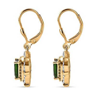 D'Joy Premium Chrome Diopside, Yellow and White Diamond 2.30 ctw Radial Architecture Earrings in 18K Vermeil Yellow Gold Over Sterling Silver