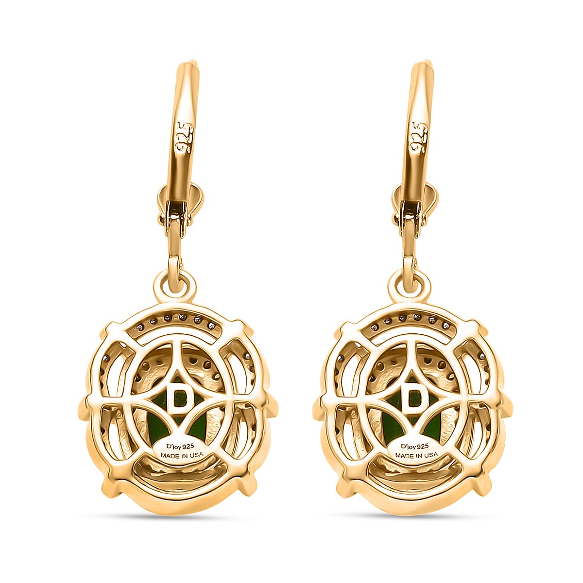 D'Joy Premium Chrome Diopside, Yellow and White Diamond 2.30 ctw Radial Architecture Earrings in 18K Vermeil Yellow Gold Over Sterling Silver