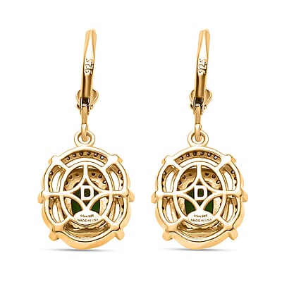 D'Joy Premium Chrome Diopside, Yellow and White Diamond 2.30 ctw Radial Architecture Earrings in 18K Vermeil Yellow Gold Over Sterling Silver