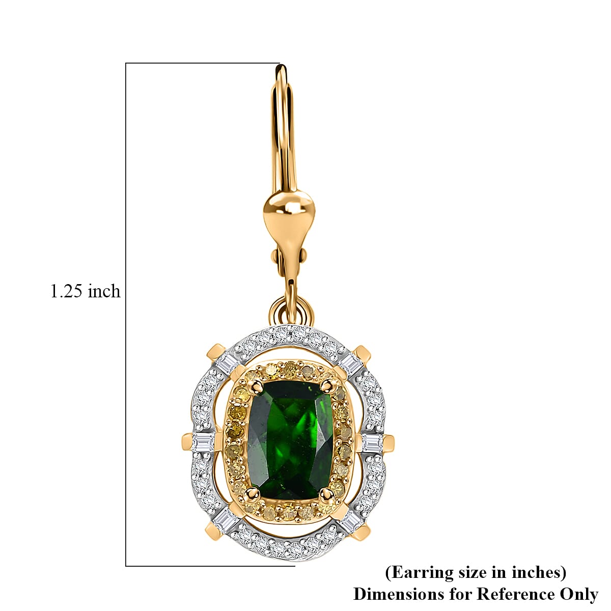 D'Joy Premium Chrome Diopside, Yellow Diamond and Diamond 2.30 ctw Earrings in 18K Vermeil Yellow Gold Over Sterling Silver image number 5