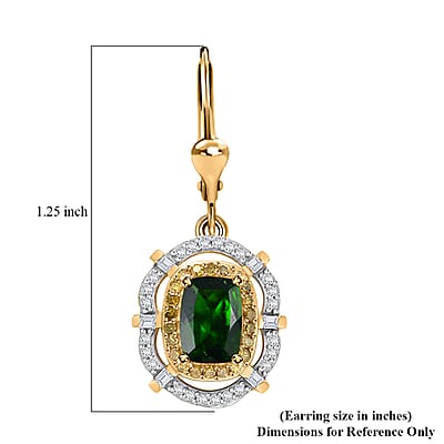 D'Joy Premium Chrome Diopside, Yellow and White Diamond 2.30 ctw Radial Architecture Earrings in 18K Vermeil Yellow Gold Over Sterling Silver