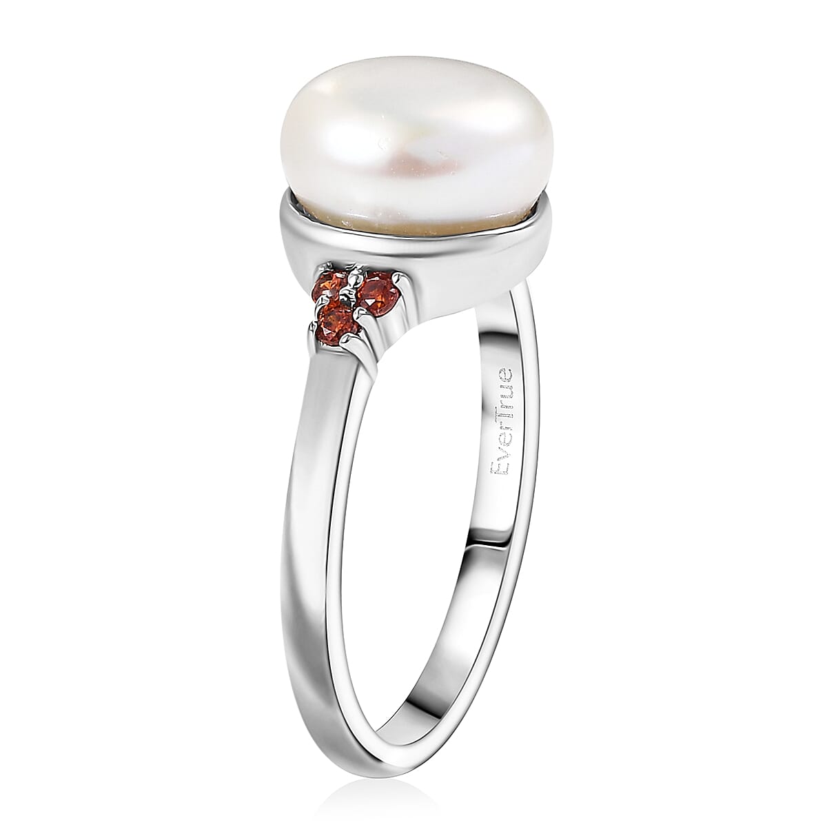 EverTrue Freshwater Pearl and Simulated Red Diamond Ring in Platinum Bond (Size 10.0) image number 3
