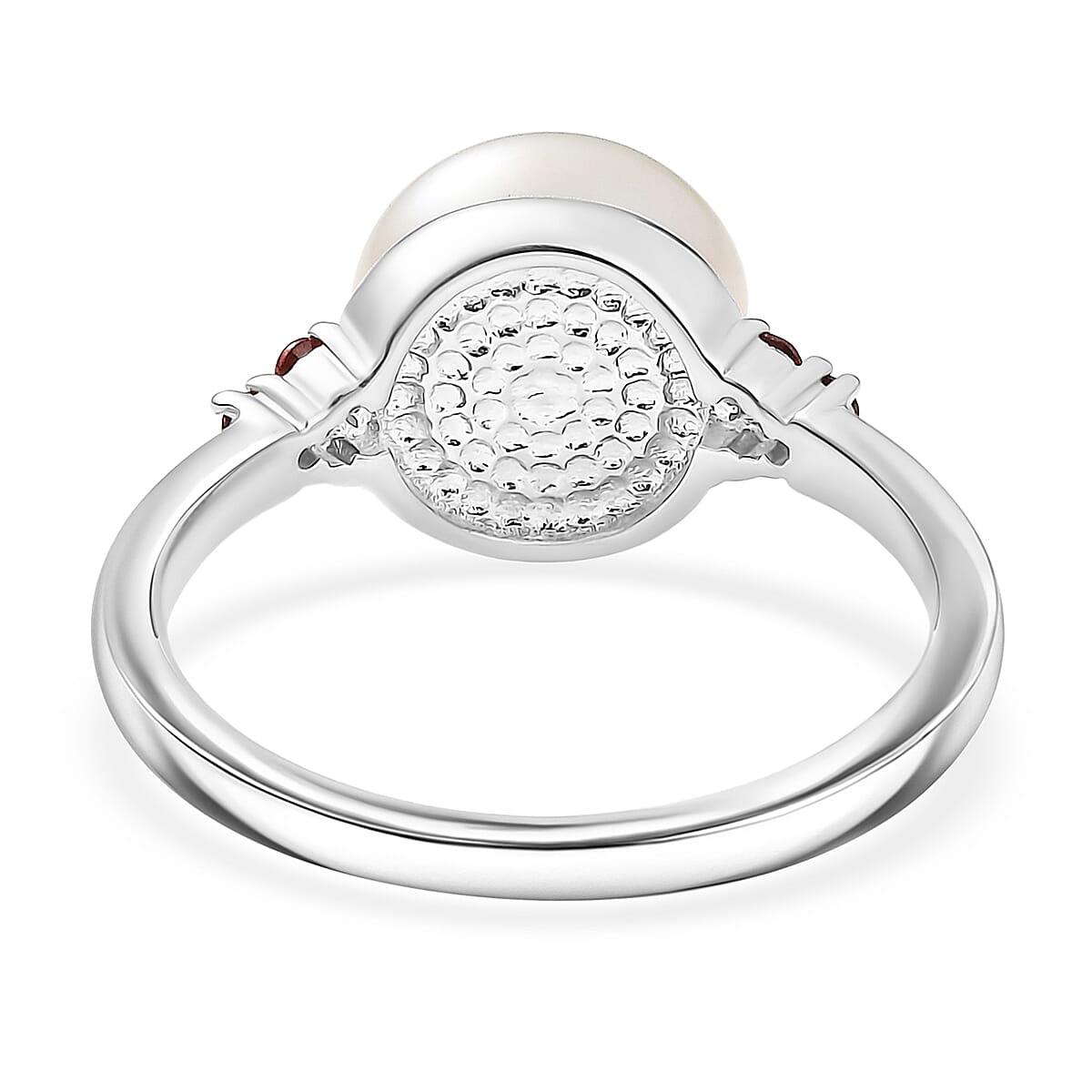 EverTrue Freshwater Pearl and Simulated Red Diamond Ring in Platinum Bond (Size 10.0) image number 4