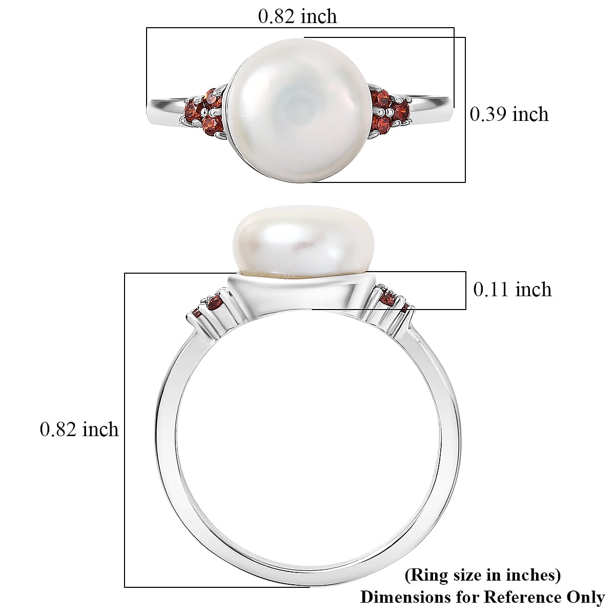 EverTrue Freshwater Pearl and Simulated Red Diamond Ring in Platinum Bond (Size 10.0) image number 5