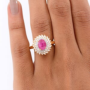 D'Joy AAA Montepuez Ruby, Moissanite Ring in 18K Vermeil YG Over Sterling Silver 2.15 ctw (Size 10.0)
