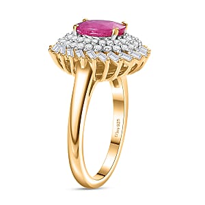D'Joy AAA Montepuez Ruby, Moissanite Ring in 18K Vermeil YG Over Sterling Silver 2.15 ctw (Size 10.0)