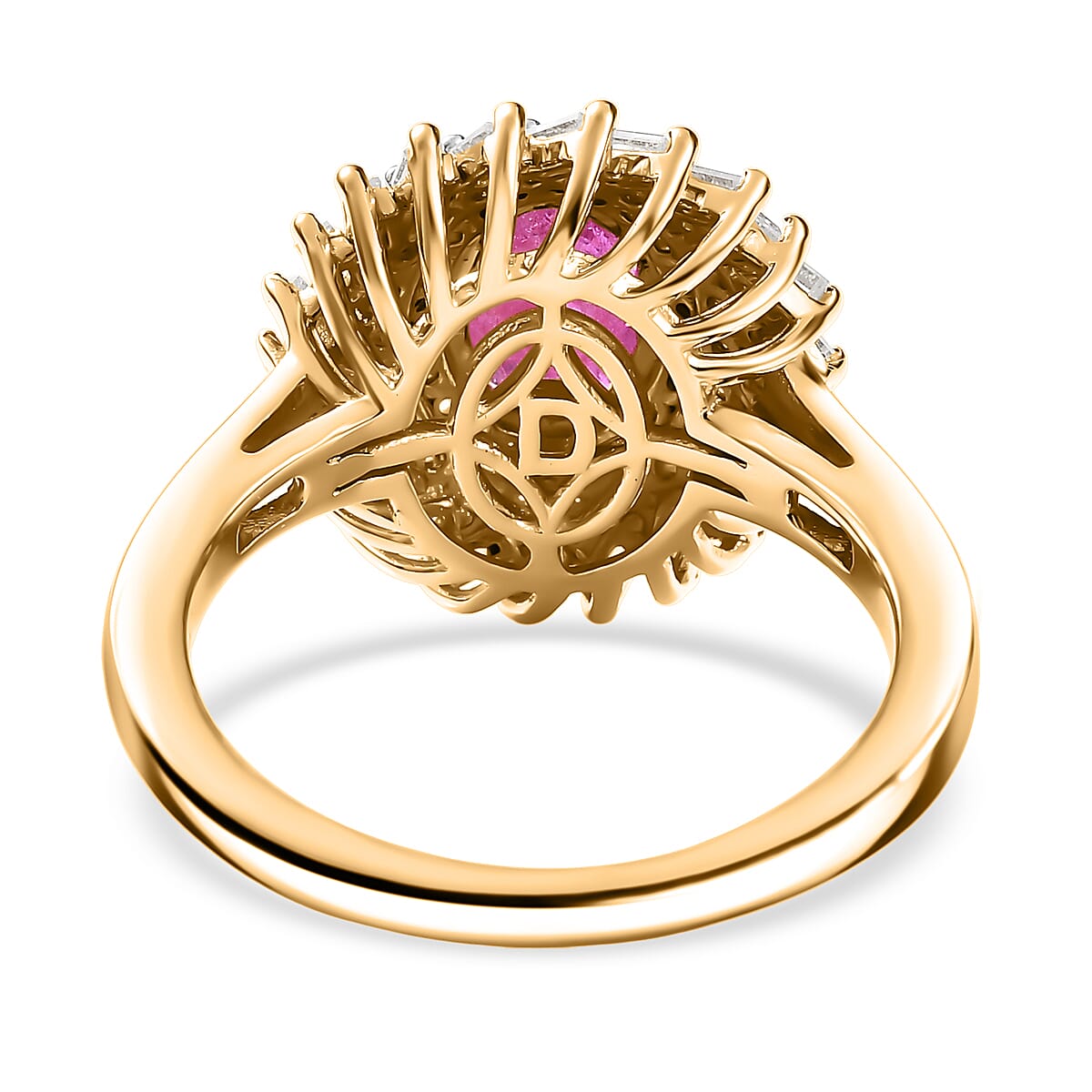 Doorbuster D'Joy AAA Montepuez Ruby and Moissanite 2.15 ctw Sunflare Ring in 18K Vermeil Yellow Gold Over Sterling Silver (Size 11.0) image number 4