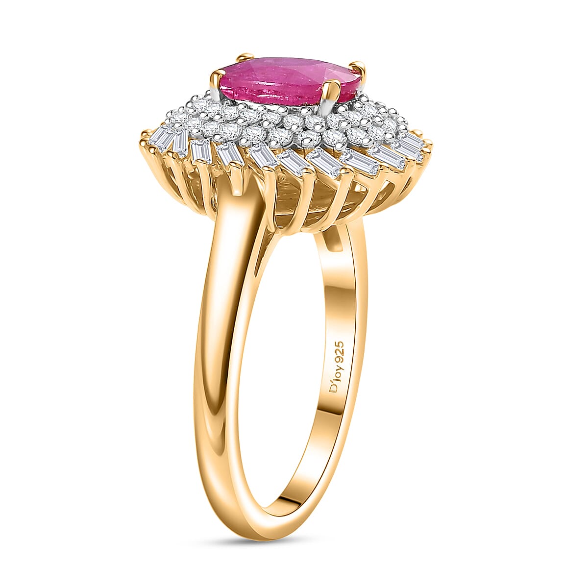 Doorbuster D'Joy AAA Montepuez Ruby and Moissanite 2.15 ctw Sunflare Ring in 18K Vermeil Yellow Gold Over Sterling Silver (Size 5.0) image number 3