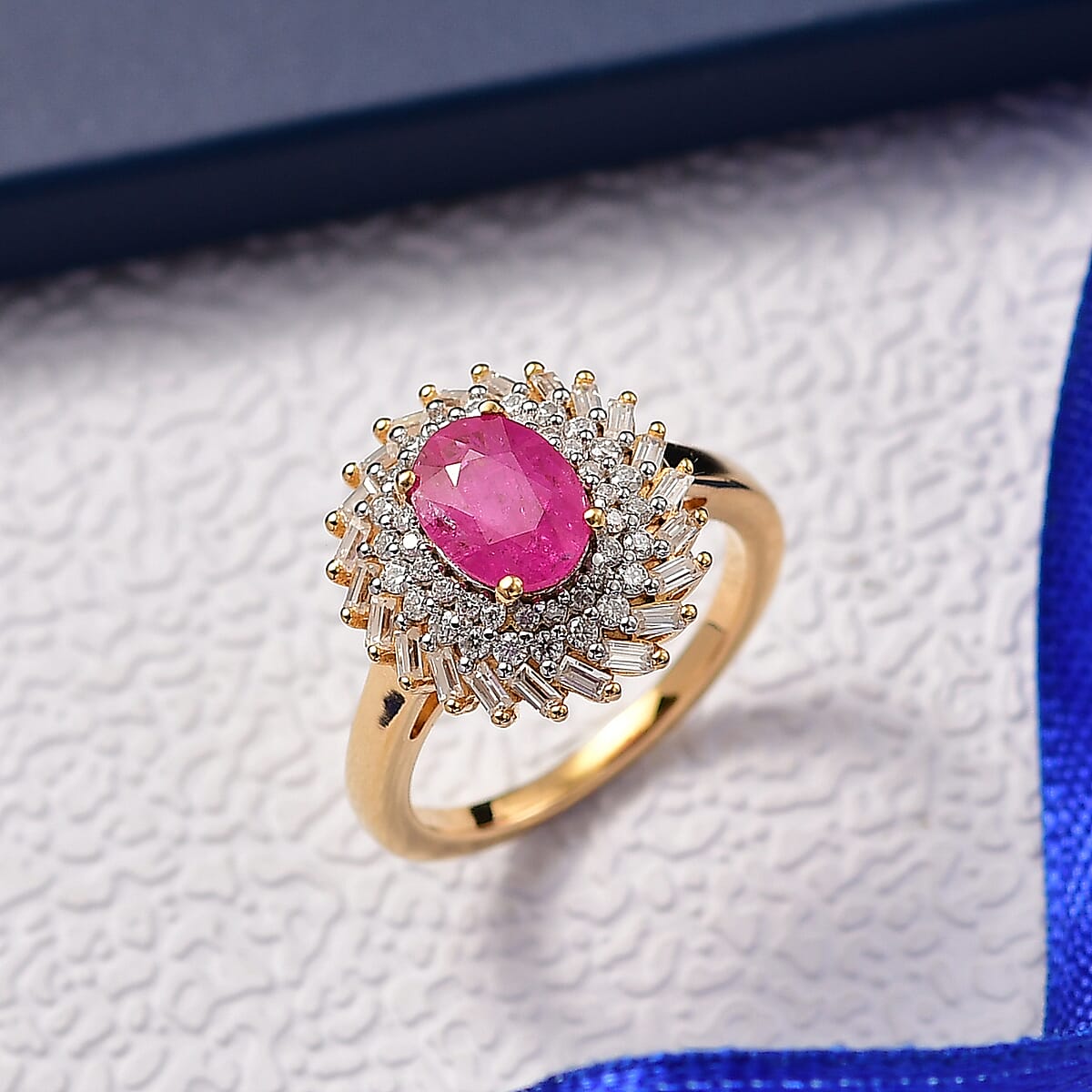 Doorbuster D'Joy AAA Montepuez Ruby and Moissanite 2.15 ctw Sunflare Ring in 18K Vermeil Yellow Gold Over Sterling Silver (Size 6.0) image number 1