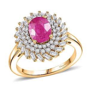 Doorbuster D'Joy AAA Montepuez Ruby and Moissanite 2.15 ctw Sunflare Ring in 18K Vermeil Yellow Gold Over Sterling Silver (Size 7.0)