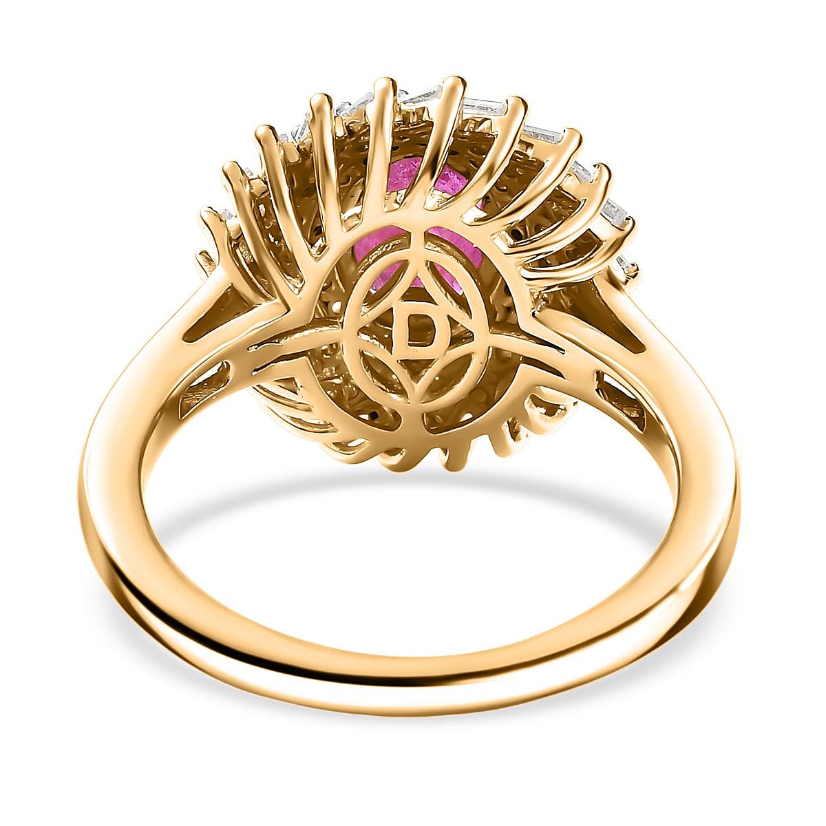 Doorbuster D'Joy AAA Montepuez Ruby and Moissanite 2.15 ctw Sunflare Ring in 18K Vermeil Yellow Gold Over Sterling Silver (Size 7.0) image number 4