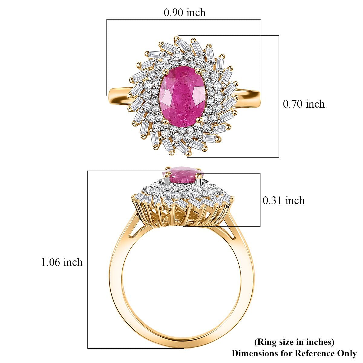 Doorbuster D'Joy AAA Montepuez Ruby and Moissanite 2.15 ctw Sunflare Ring in 18K Vermeil Yellow Gold Over Sterling Silver (Size 7.0) image number 5