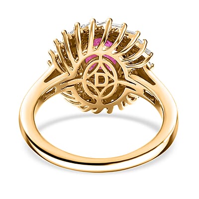 D'Joy AAA Montepuez Ruby, Moissanite Ring in 18K Vermeil YG Over Sterling Silver 2.15 ctw (Size 8.0)