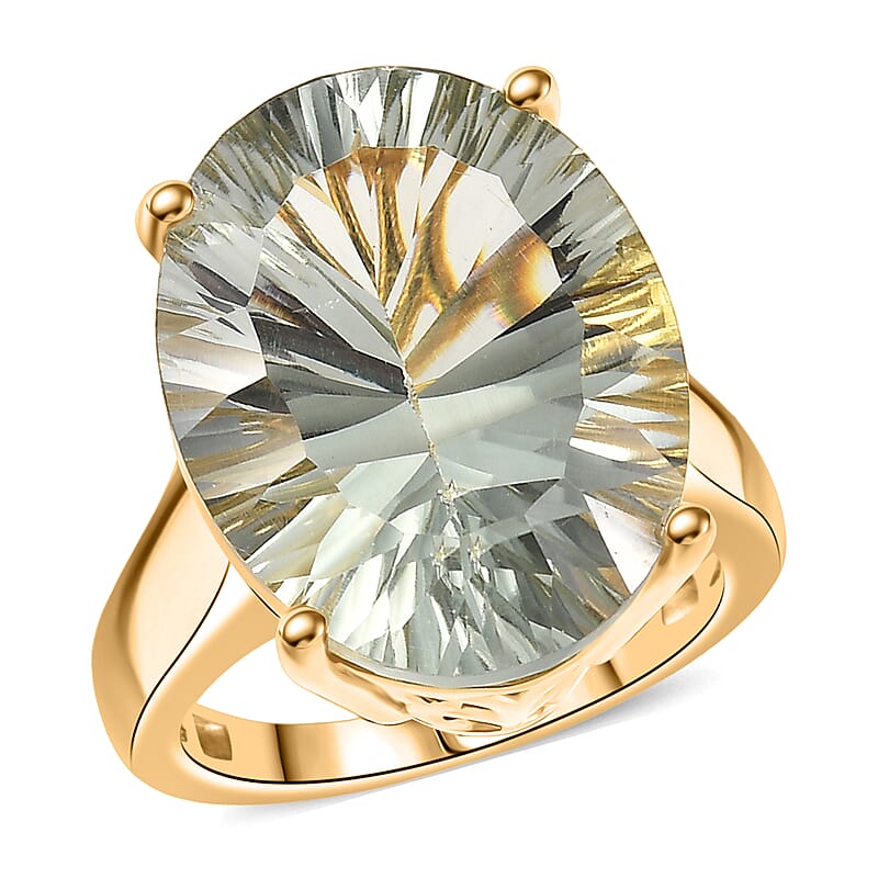 EverTrue Montezuma Prasiolite 15.25 ctw Midnight Star Ring in 18K Yellow Gold Plated (Size 7.0)
