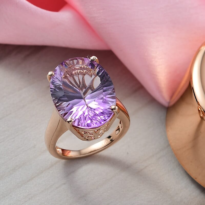 EverTrue Rose De France Amethyst 16.25 ctw Midnight Star Ring in 18K Rose Gold Plated (Size 10.0)