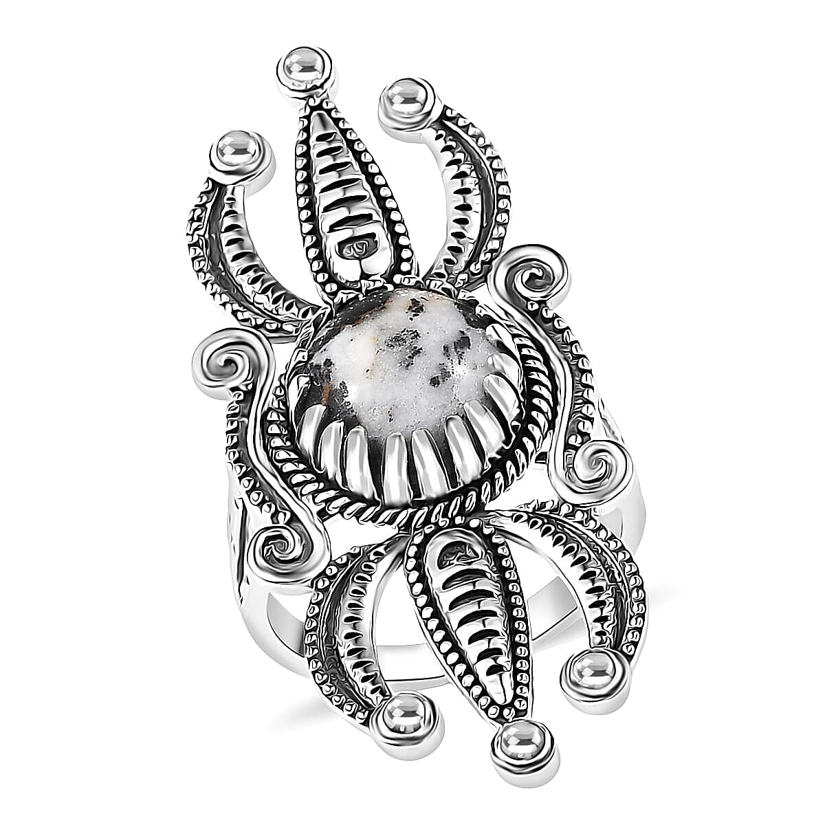 D'Joy  White Buffalo Artisan Crafted Ring in Black Oxidised Sterling Silver 4.15 ctw (Size 10.0)