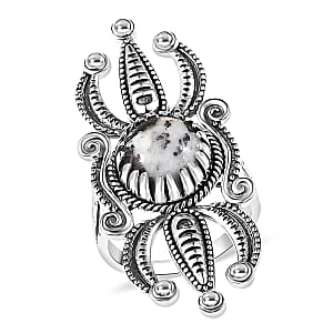 D'Joy Artisan Crafted Premium White Buffalo 4.15 ctw Ring in Black Oxidised Sterling Silver (Size 10.0)