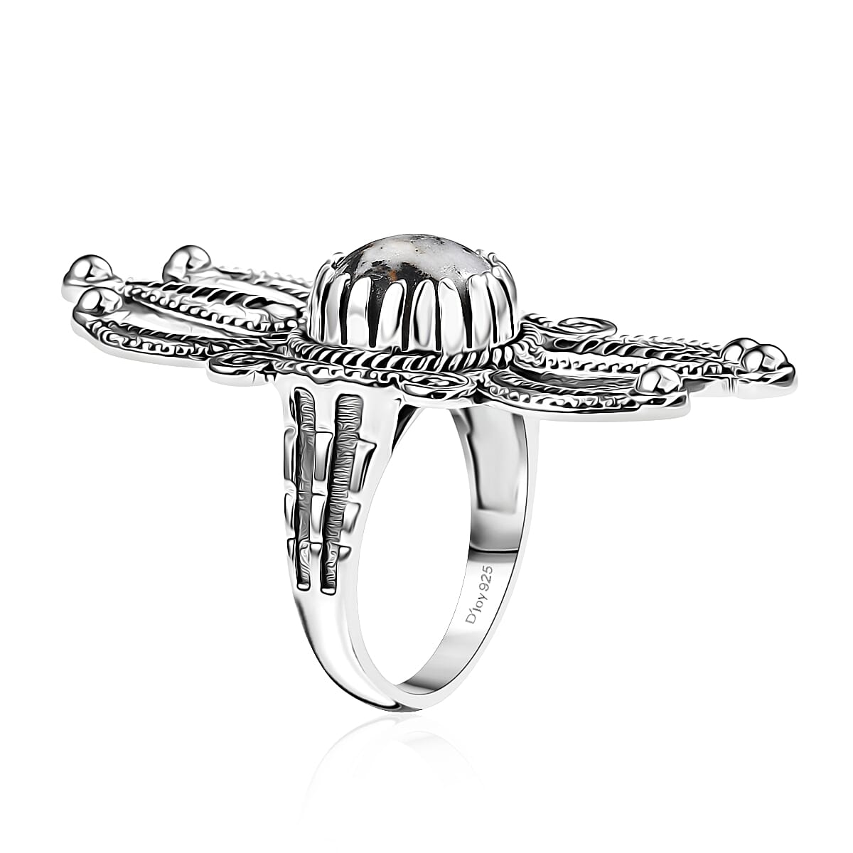 D'Joy Artisan Crafted Premium White Buffalo 4.15 ctw Ring in Black Oxidised Sterling Silver (Size 10.0) image number 3