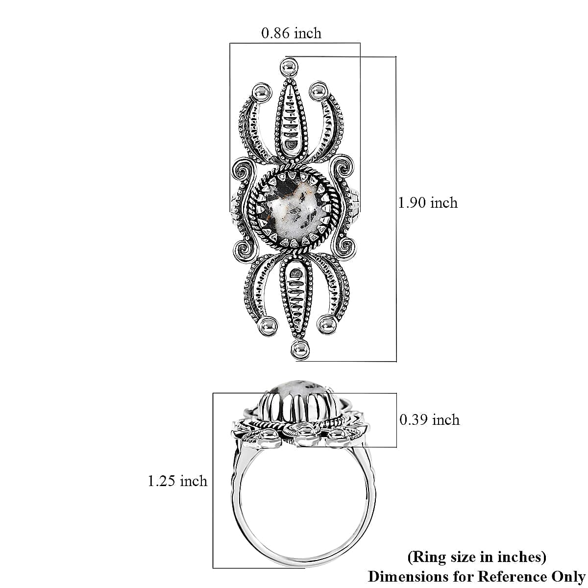 D'Joy  White Buffalo Artisan Crafted Ring in Black Oxidised Sterling Silver 4.15 ctw (Size 10.0)