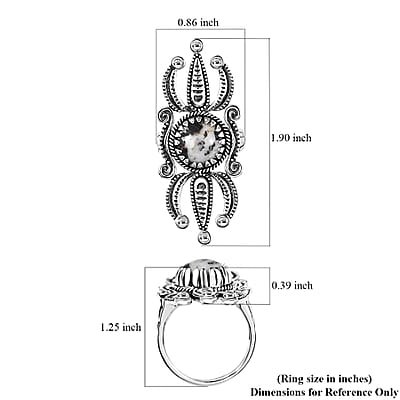 D'Joy Artisan Crafted Premium White Buffalo 4.15 ctw Ring in Black Oxidised Sterling Silver (Size 6.0)