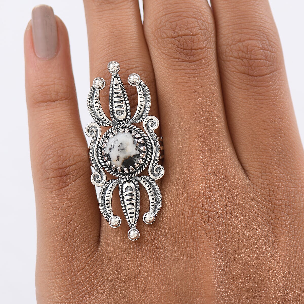 D'Joy  White Buffalo Artisan Crafted Ring in Black Oxidised Sterling Silver 4.15 ctw (Size 7.0) image number 2