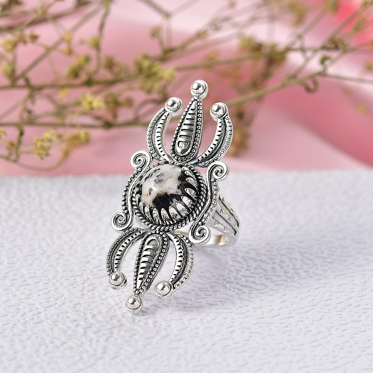 D'Joy  White Buffalo Artisan Crafted Ring in Black Oxidised Sterling Silver 4.15 ctw (Size 9.0) image number 1