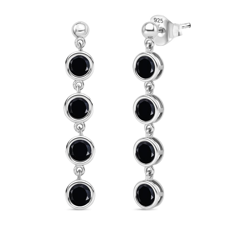 D'Joy Thai Black Spinel 4.60 ctw Earrings in Platinum Over Sterling Silver