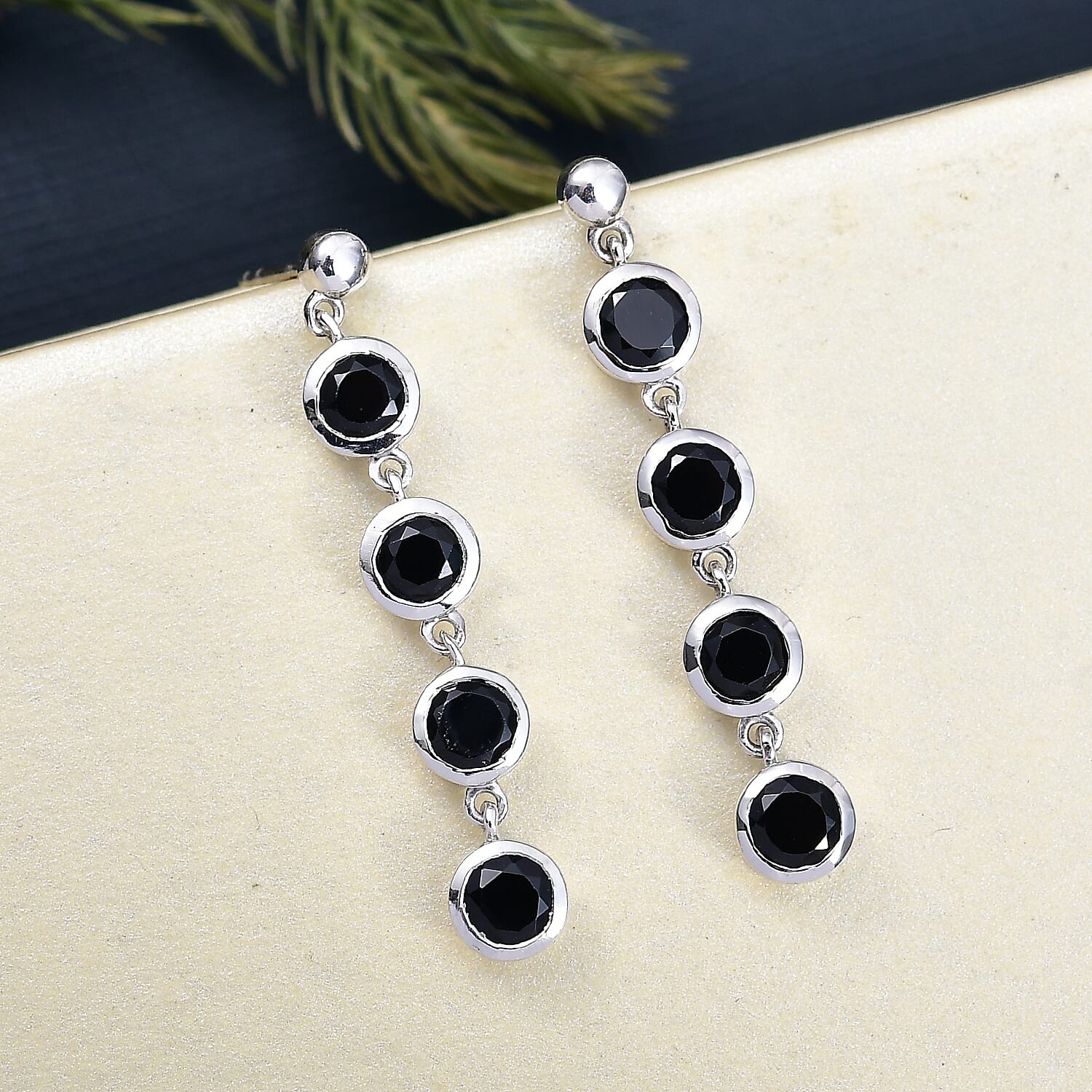 D'Joy Thai Black Spinel 4.60 ctw Earrings in Platinum Over Sterling Silver