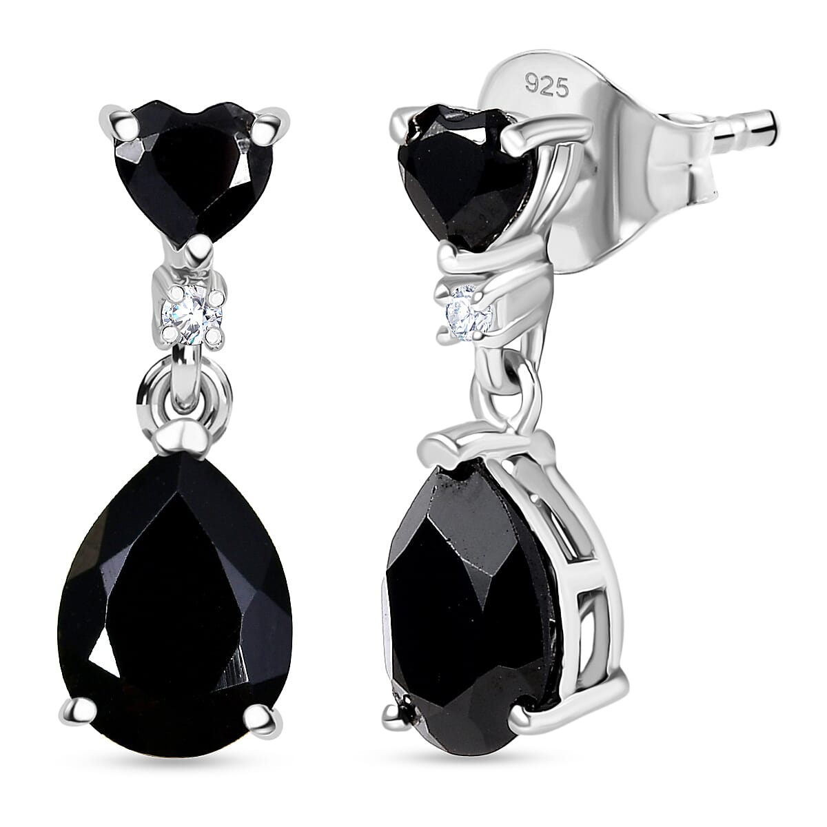 D'Joy Thai Black Spinel and White Zircon 4.85 ctw Earrings in Platinum Over Sterling Silver