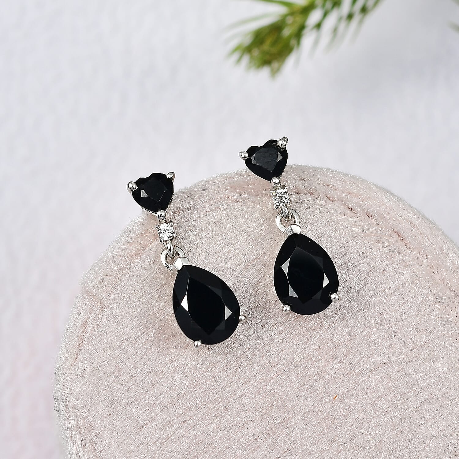 D'Joy Thai Black Spinel and White Zircon 4.85 ctw Earrings in Platinum Over Sterling Silver