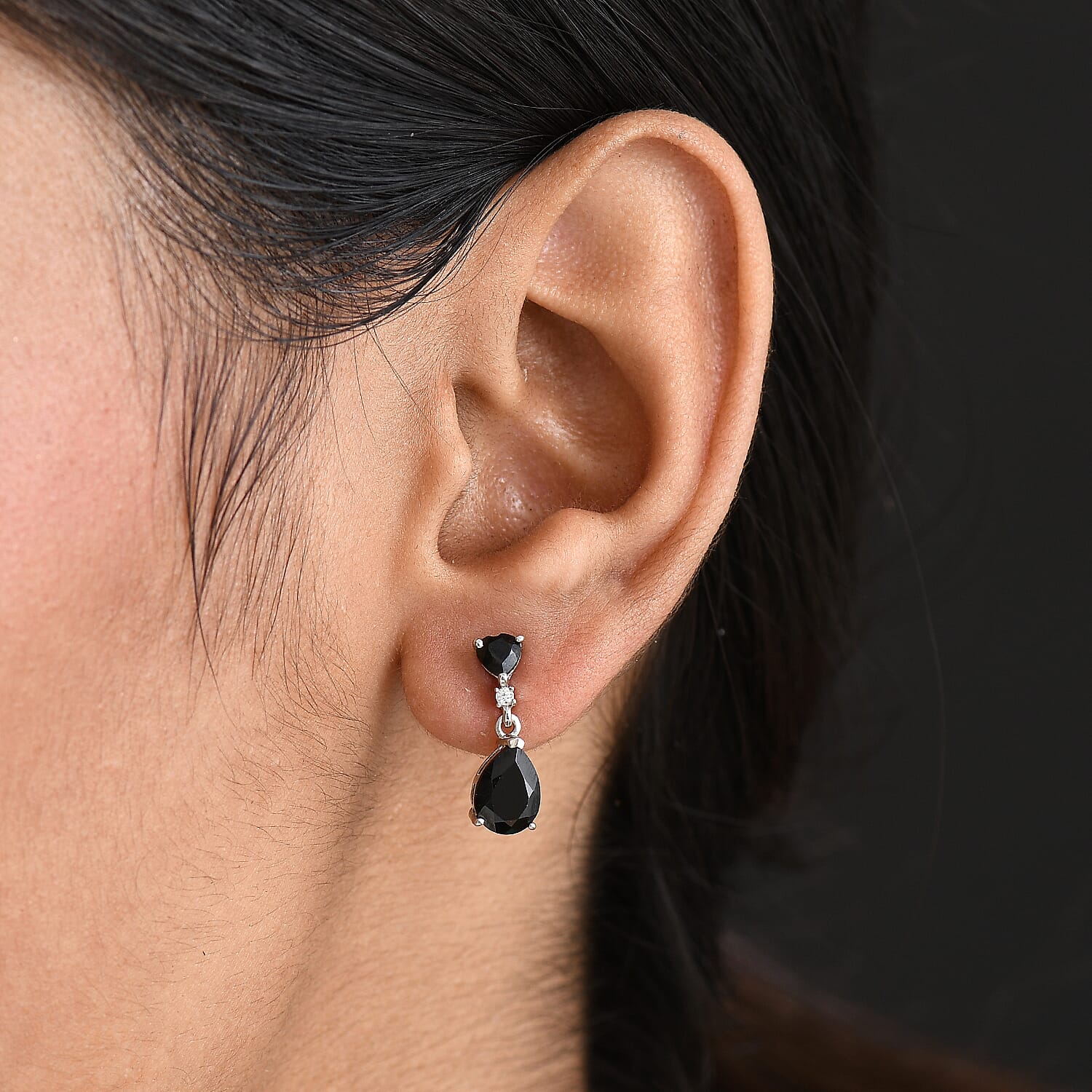 D'Joy Thai Black Spinel and White Zircon 4.85 ctw Earrings in Platinum Over Sterling Silver