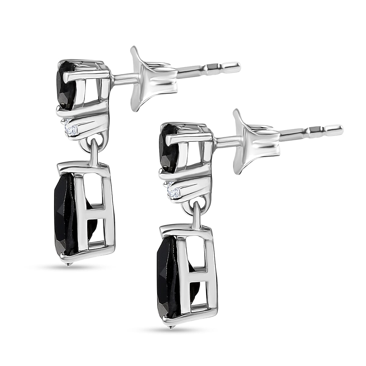 D'Joy Thai Black Spinel and White Zircon 4.85 ctw Earrings in Platinum Over Sterling Silver
