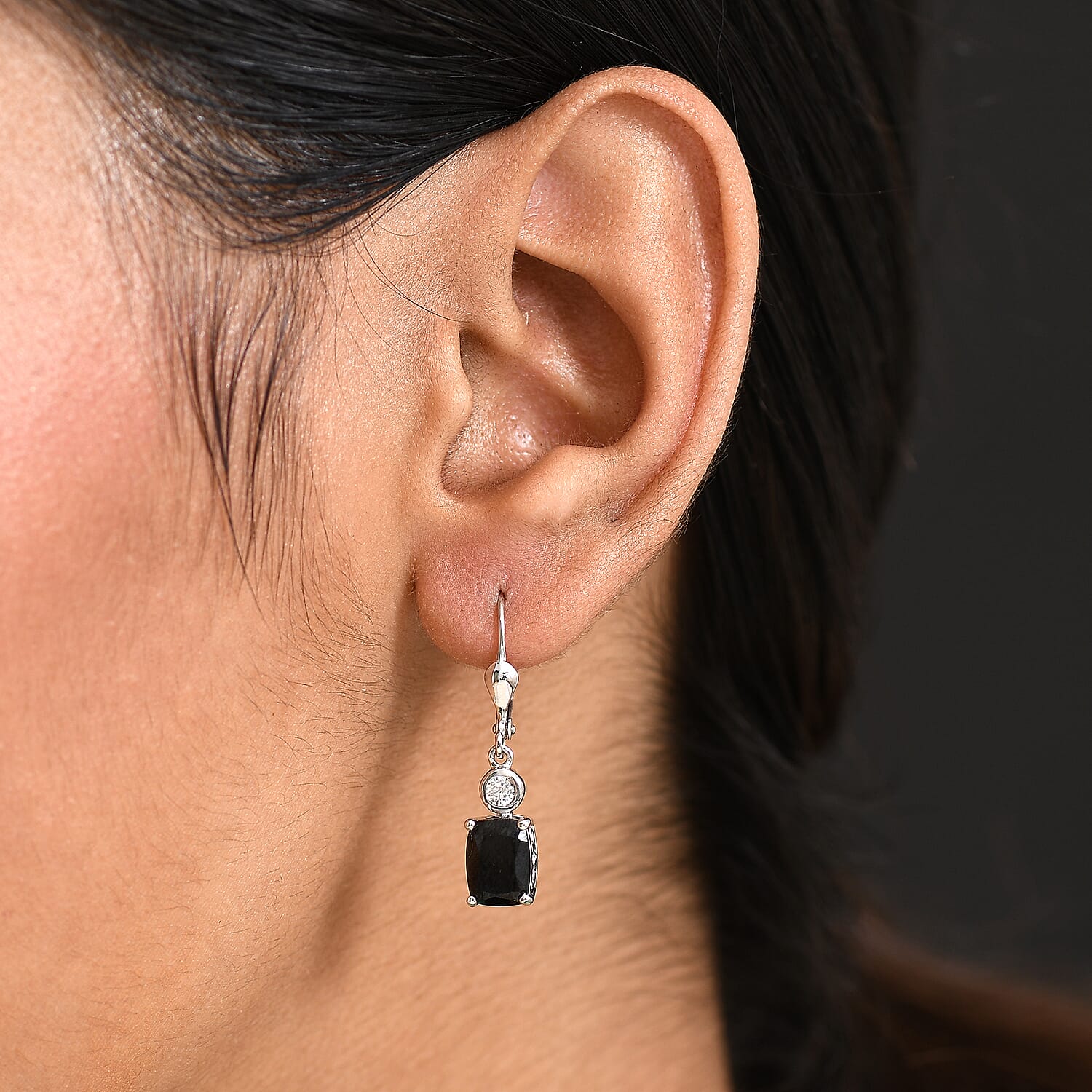 D'Joy Thai Black Spinel and White Zircon 4.50 ctw Earrings in Platinum Over Sterling Silver