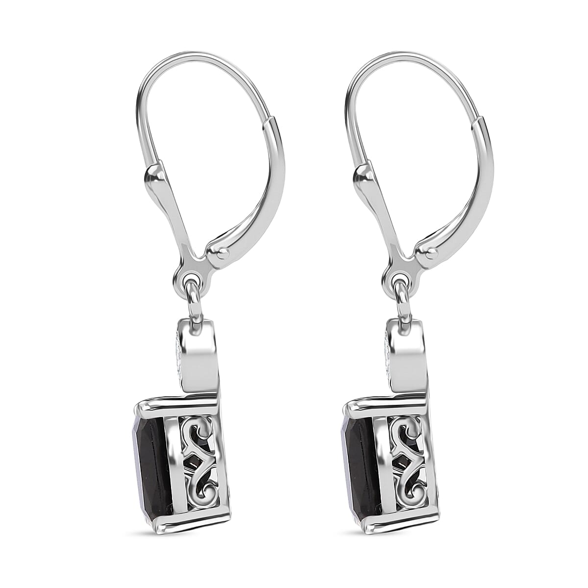 D'Joy Thai Black Spinel and White Zircon 4.50 ctw Earrings in Platinum Over Sterling Silver