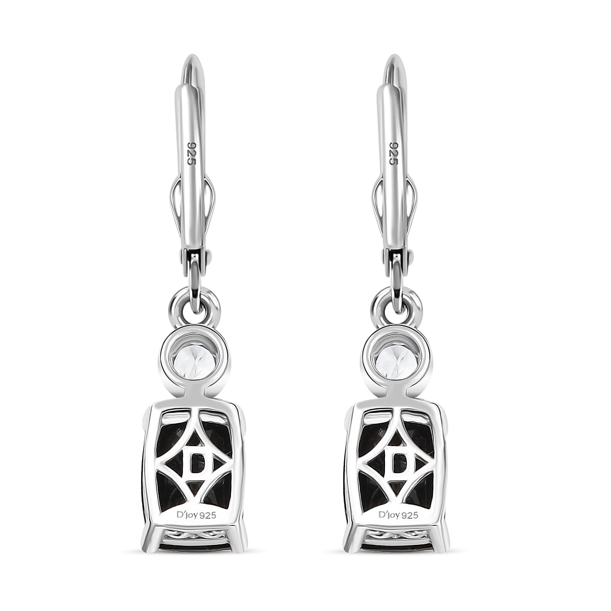 D'Joy Thai Black Spinel and White Zircon 4.50 ctw Earrings in Platinum Over Sterling Silver