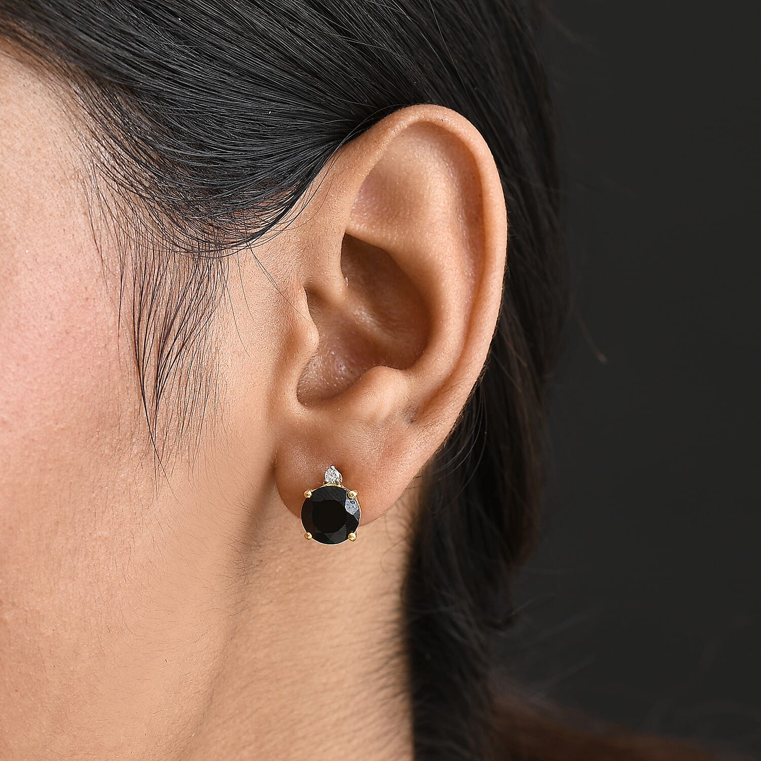 D'Joy Thai Black Spinel and White Zircon 4.65 ctw Earrings in 18K YG Plated Sterling Silver