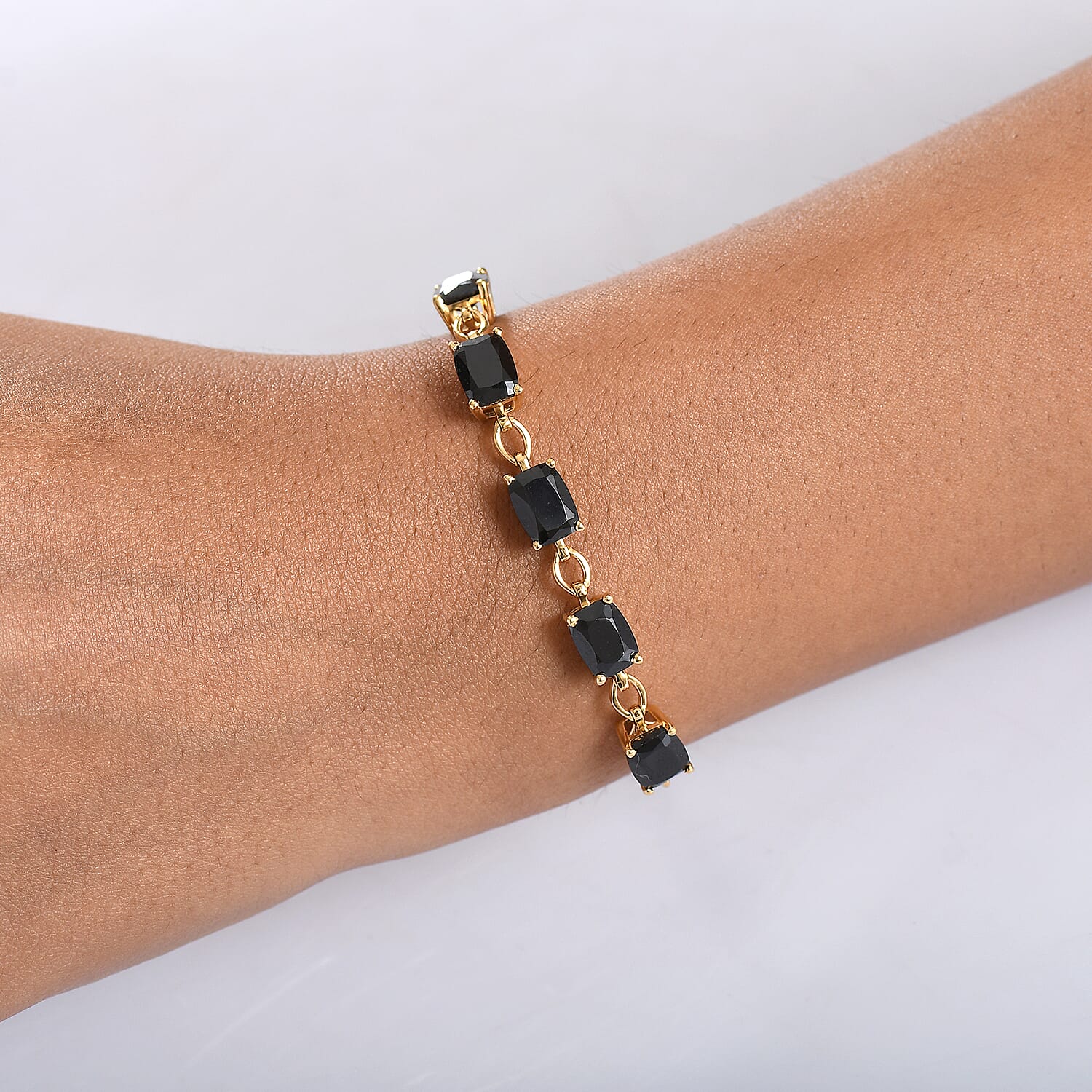 D'Joy Thai Black Spinel 10.10 ctw Bracelet in 18K YG Plated Sterling Silver (10.50 In)