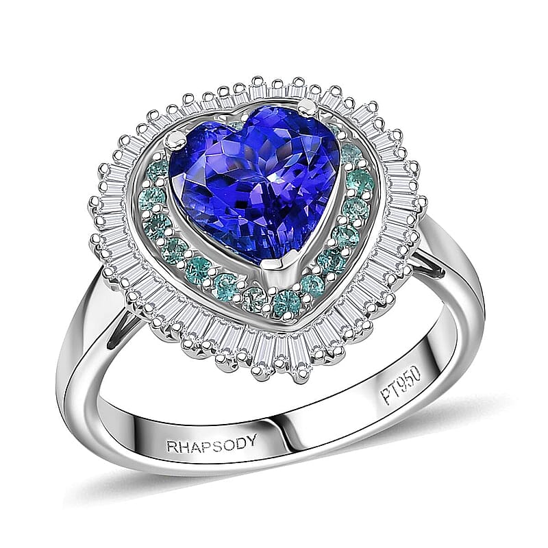 Rhapsody AAAA Tanzanite, Paraiba Tourmaline, Diamond Ring in 950 Platinum 2.60 ctw (Size 12.0)