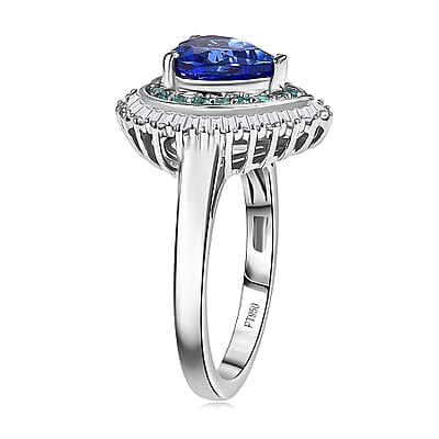 Rhapsody AAAA Tanzanite, Paraiba Tourmaline, Diamond Ring in 950 Platinum 2.60 ctw (Size 12.0)