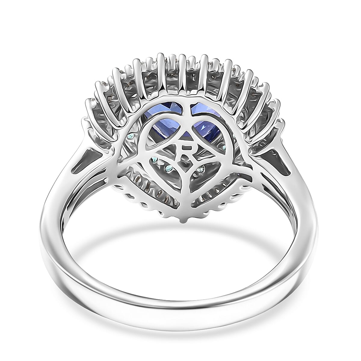 Doorbuster Rhapsody AAAA Tanzanite, Paraiba Tourmaline and Diamond E-F, VS 2.60 ctw Heart of Atlantis Ring in 950 Platinum (Size 6.0) 6.98 Grams image number 4