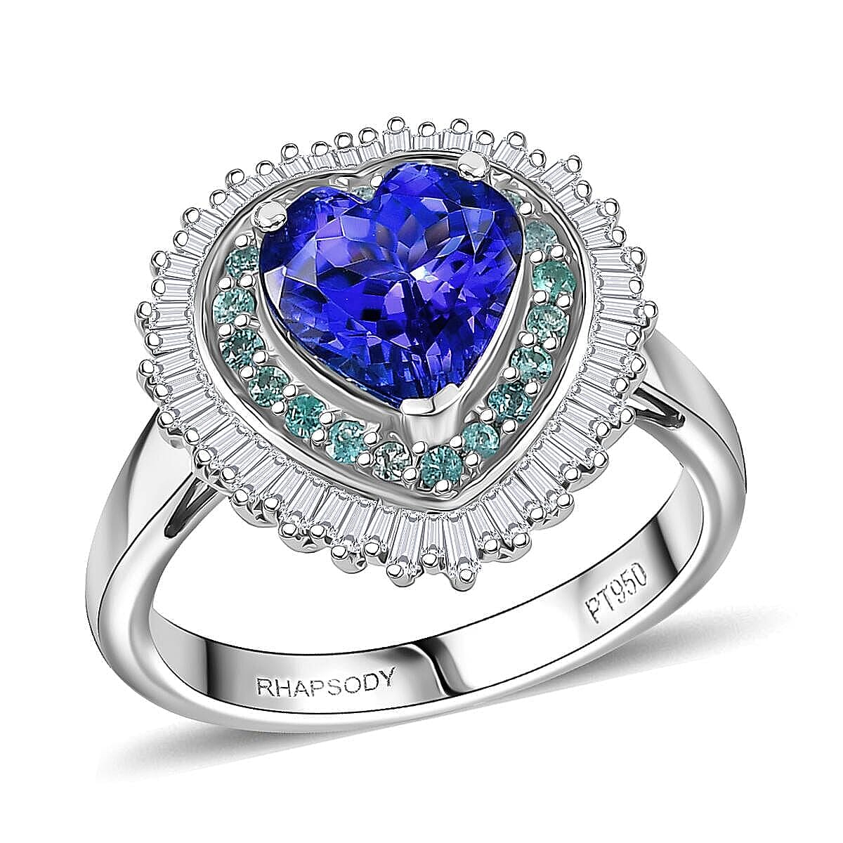 Rhapsody AAAA Tanzanite, Paraiba Tourmaline, Diamond Ring in 950 Platinum 2.60 ctw (Size 6.5) image number 0