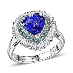 Rhapsody AAAA Tanzanite, Paraiba Tourmaline, Diamond Ring in 950 Platinum 2.60 ctw (Size 6.5)