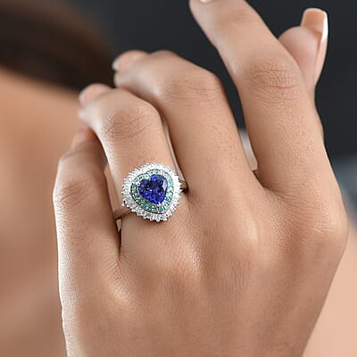 Rhapsody AAAA Tanzanite, Paraiba Tourmaline, Diamond Ring in 950 Platinum 2.60 ctw (Size 7.0)