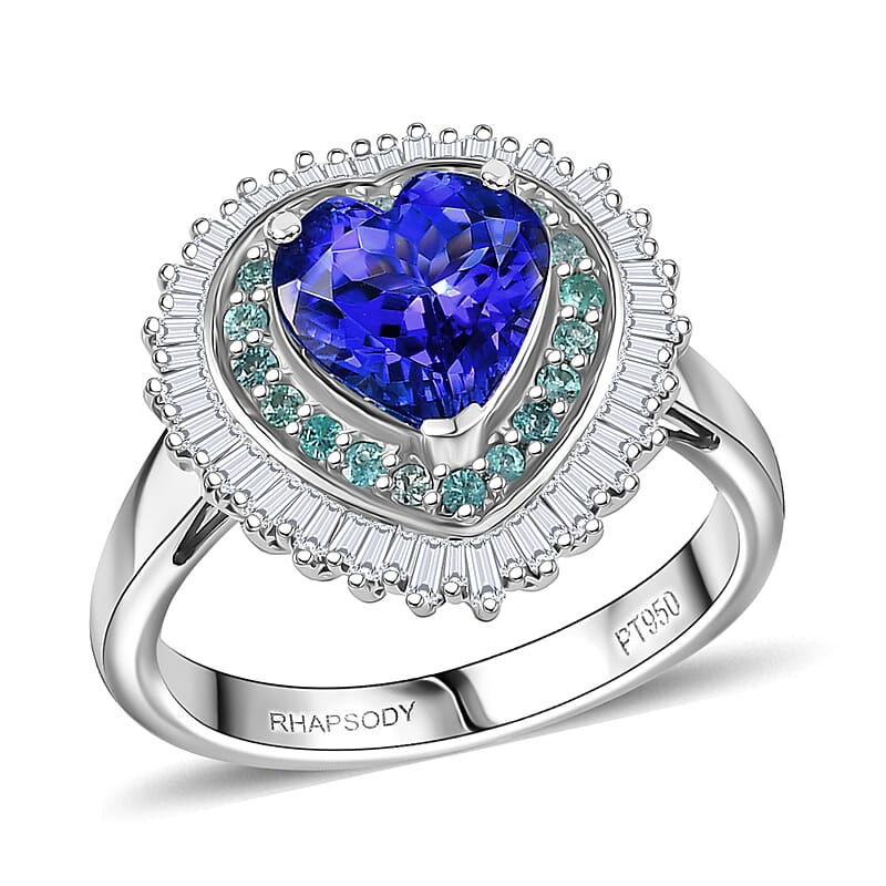 Rhapsody AAAA Tanzanite, Paraiba Tourmaline, Diamond Ring in 950 Platinum 2.60 ctw (Size 9.0)