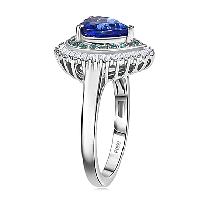 Rhapsody AAAA Tanzanite, Paraiba Tourmaline, Diamond Ring in 950 Platinum 2.60 ctw (Size 9.0)