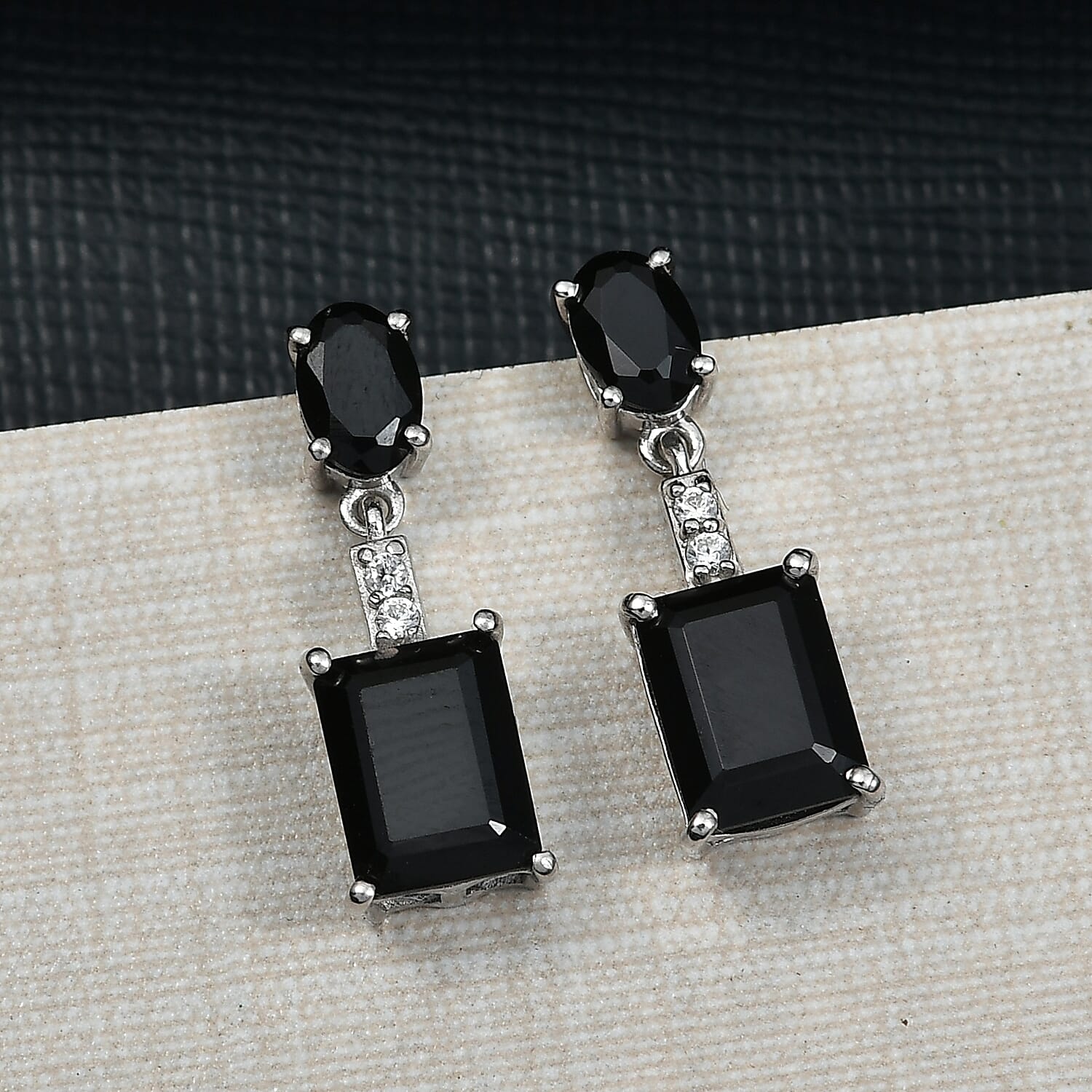 D'Joy Thai Black Spinel and White Zircon 6.10 ctw Earrings in Platinum Over Sterling Silver